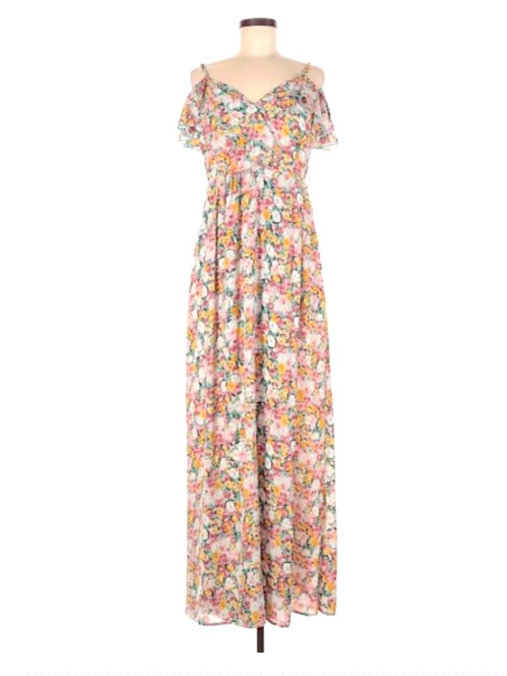 Nasty Gal Floral Print Cold-Shoulder Maxi Dress - Size 8 - Like New